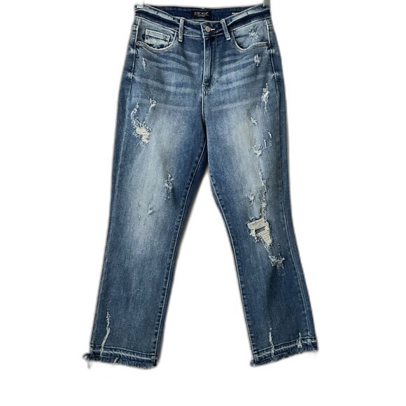 Judy Blue Straight Fit Jeans Distressed Released Hem 27 - Picture 1 of 7